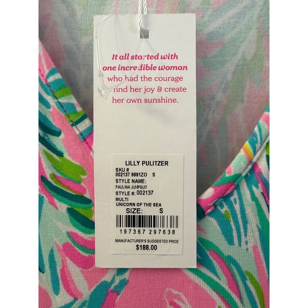 Lilly Pulitzer Paulina Jumpsuit Pink Unicorn of the Sea Tropical Knit Small NWT - Picture 3 of 6